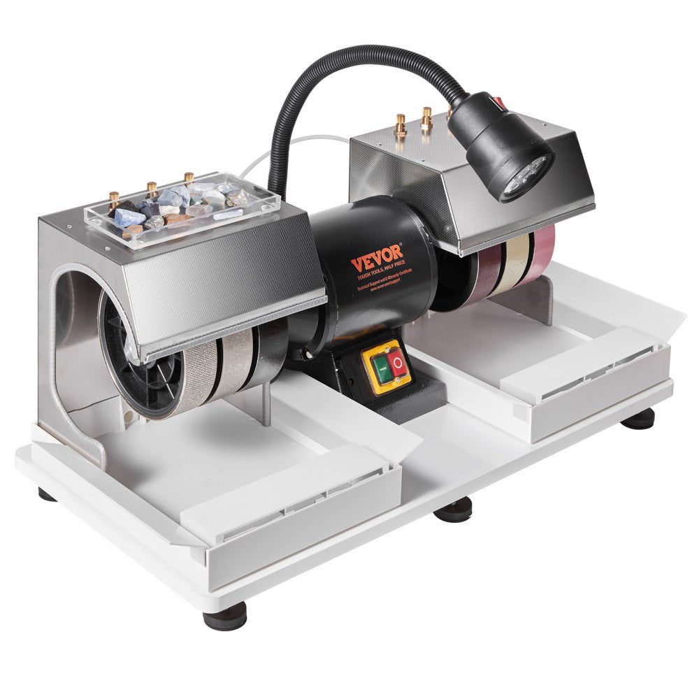 VEVOR Cabbing Machine, 6" 2HP 1800rpm Efficient, Lapidary Rock Grinder Polisher With Lamp & Water Pump, Gem Faceting Machine, Rock Grinding Machine for Gem Jade Stone, Create Cabochons for Necklaces 