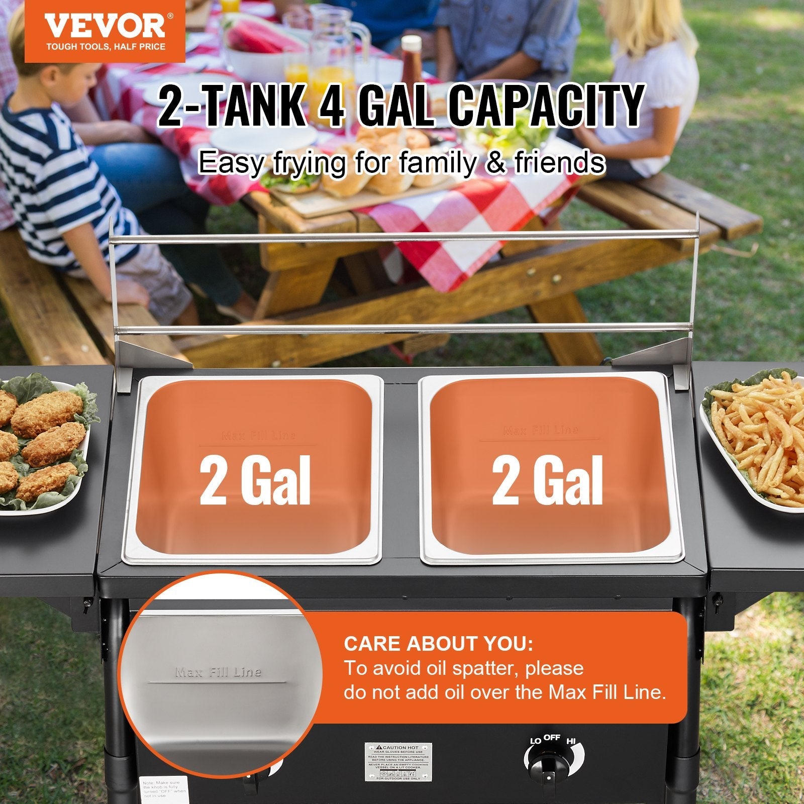VEVOR Outdoor Propane Deep Fryer, Double Burners Commercial Fryer, 16 Qt Stainless Steel Cooker with Removable Baskets & Lids & Tanks, Oil Fryer Cart with Thermometer & Regulator, For Outdoor Cooking 