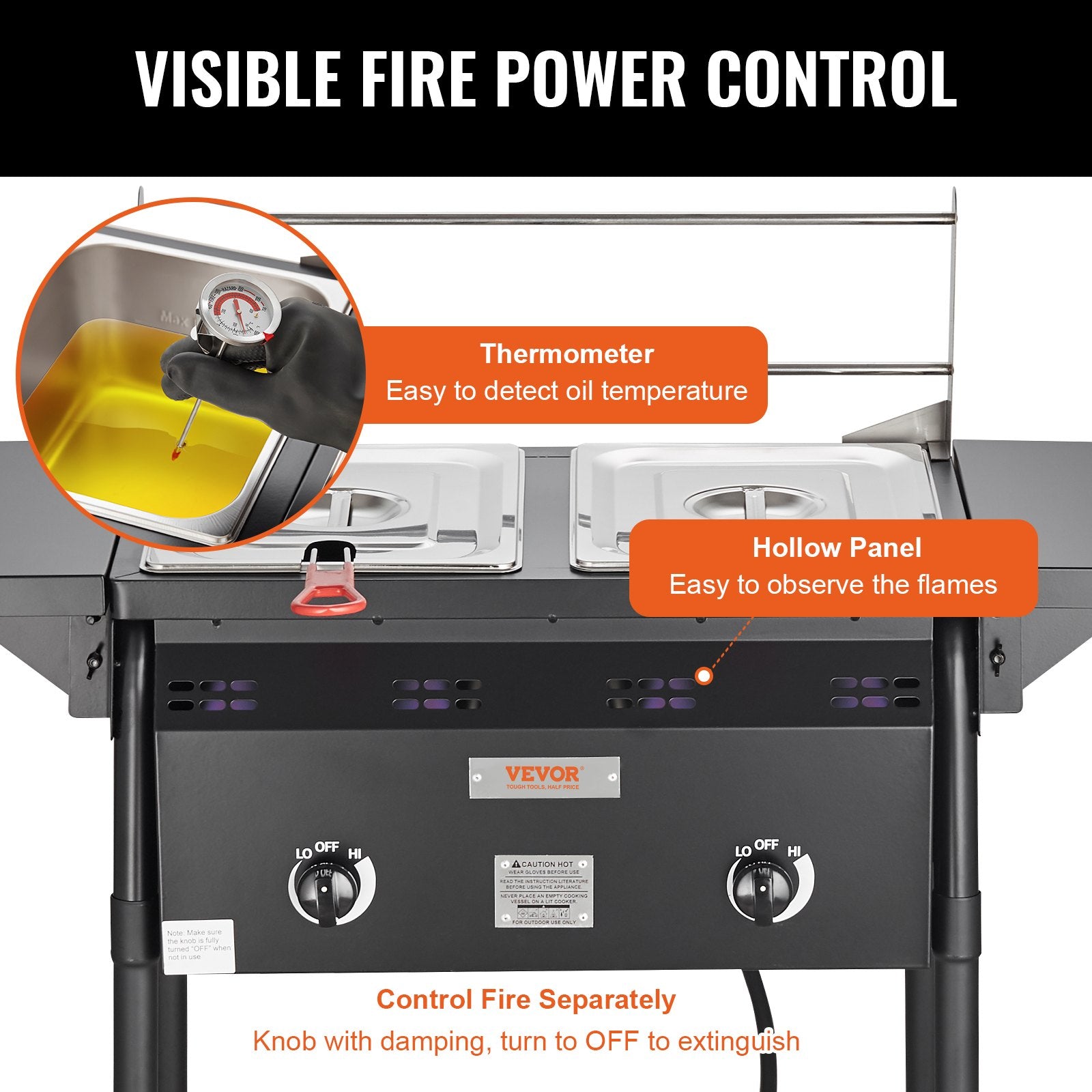 VEVOR Outdoor Propane Deep Fryer, Double Burners Commercial Fryer, 16 Qt Stainless Steel Cooker with Removable Baskets & Lids & Tanks, Oil Fryer Cart with Thermometer & Regulator, For Outdoor Cooking 