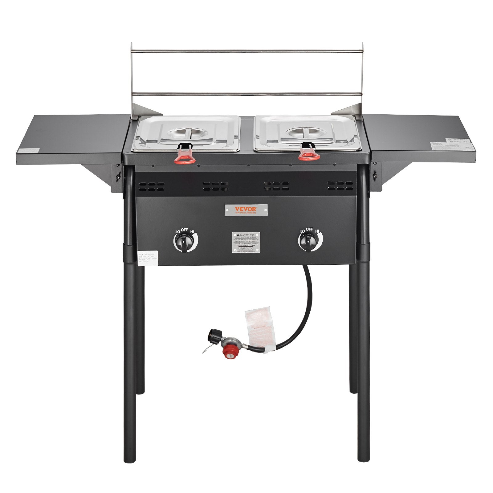 VEVOR Outdoor Propane Deep Fryer, Double Burners Commercial Fryer, 16 Qt Stainless Steel Cooker with Removable Baskets & Lids & Tanks, Oil Fryer Cart with Thermometer & Regulator, For Outdoor Cooking 