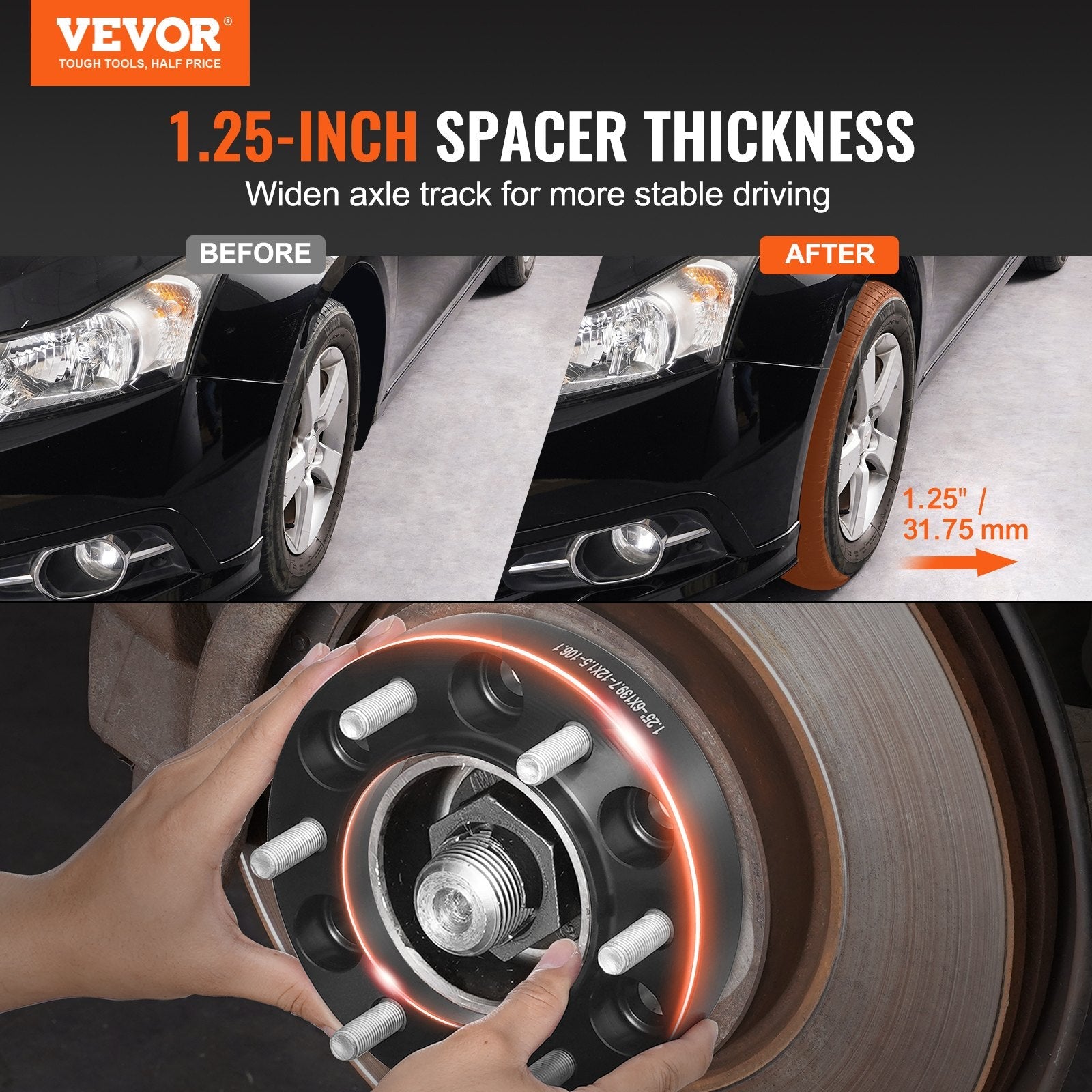 VEVOR 1.25" 6"x5.5" Wheel Spacers Wheel Adapters 6 Lug Forged Spacer 4 PCS Black 