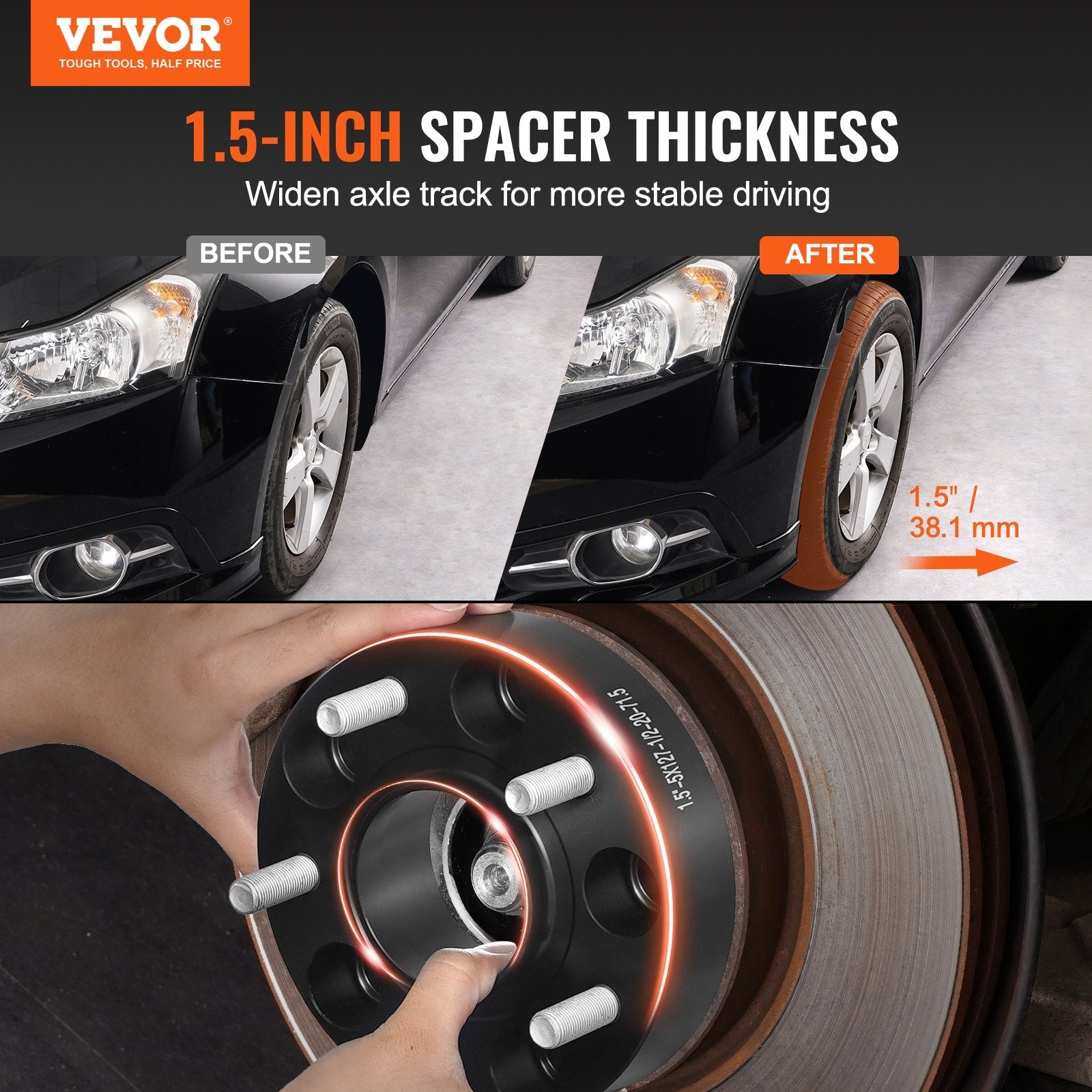 VEVOR 1.5" 5"x5.5" Wheel Spacers Wheel Adapters 5 Lug Forged Spacer 4 PCS Black 