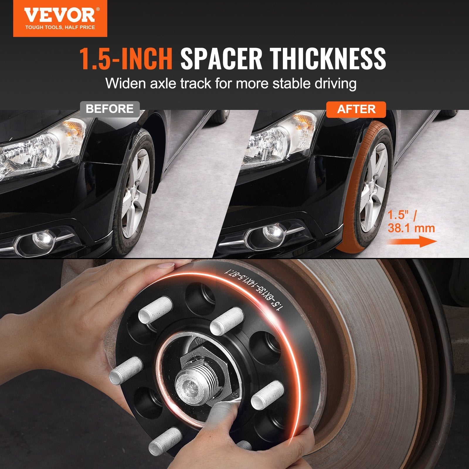 VEVOR 1.5" 6"x5.3" Wheel Spacers Wheel Adapters 6 Lug Forged Spacer 4 PCS Black 