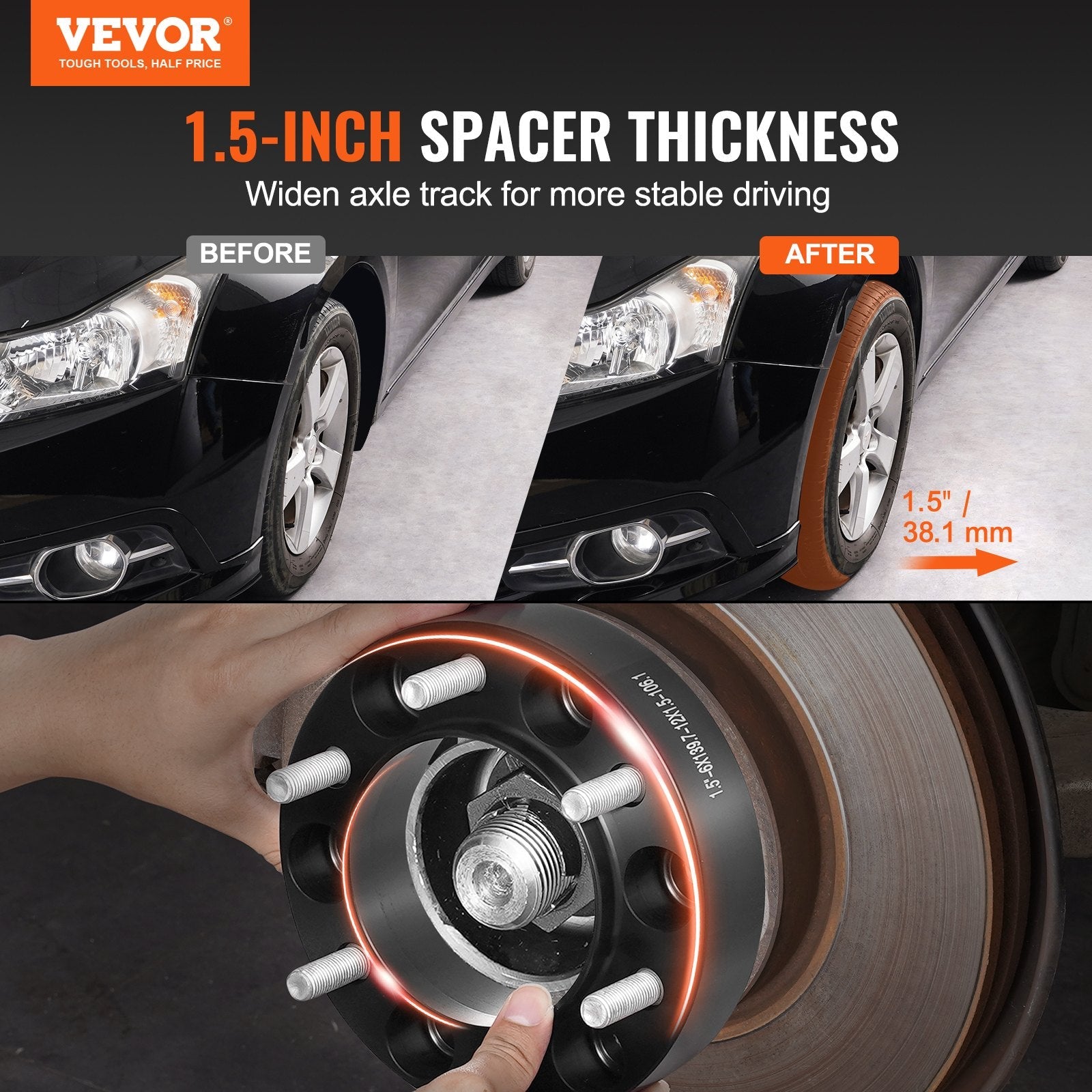 VEVOR 1.5" 6"x5.5" Wheel Spacers Wheel Adapters 6 Lug Forged Spacer 4 PCS Black 