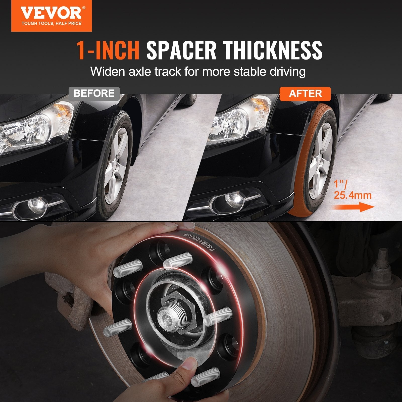 VEVOR 1" 6"x5.5" Wheel Spacers Wheel Adapters 6 Lug Forged Spacer 4 PCS Black 