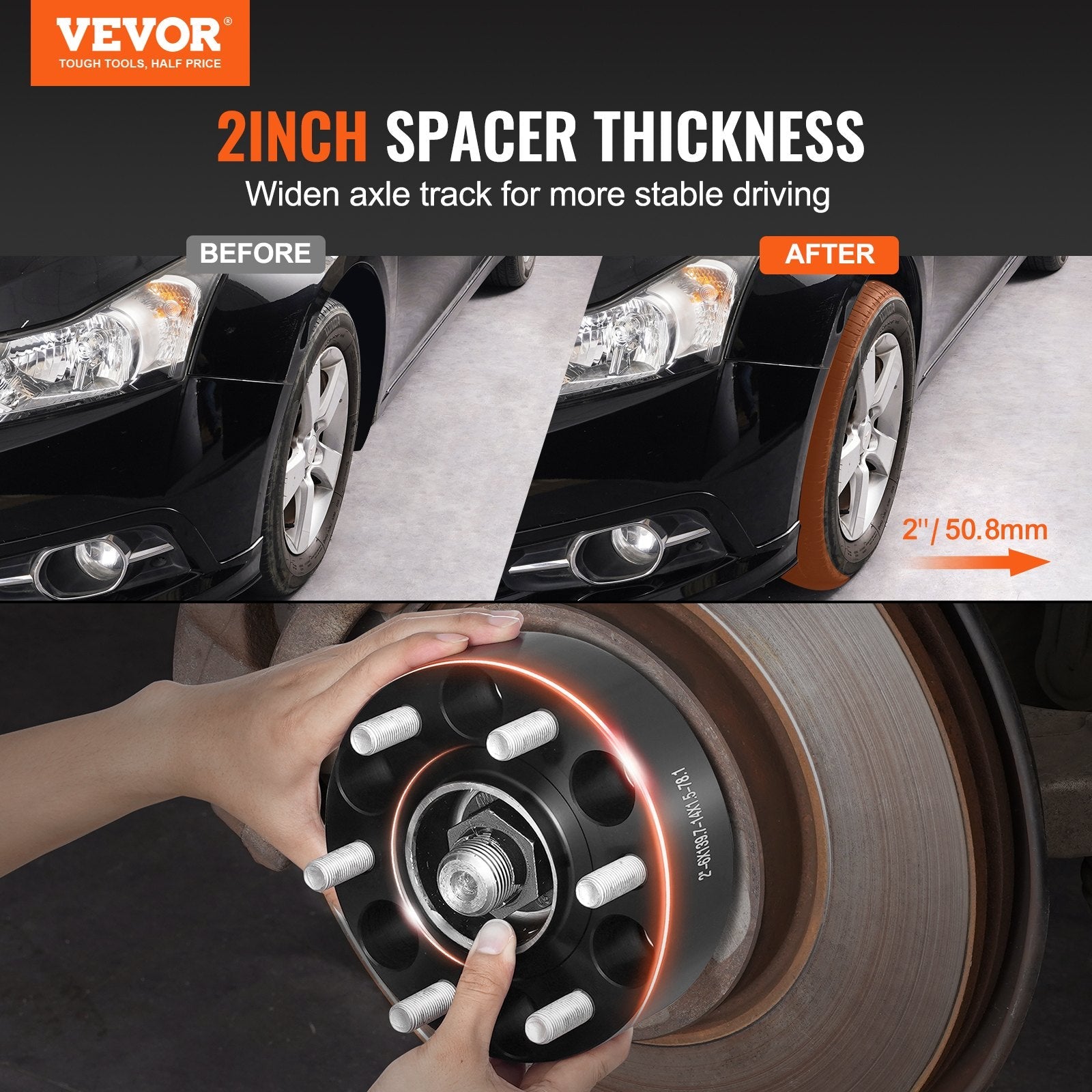 VEVOR 2" 6"x5.5" Wheel Spacers Wheel Adapters 6 Lug Forged Spacer 4 PCS Black 