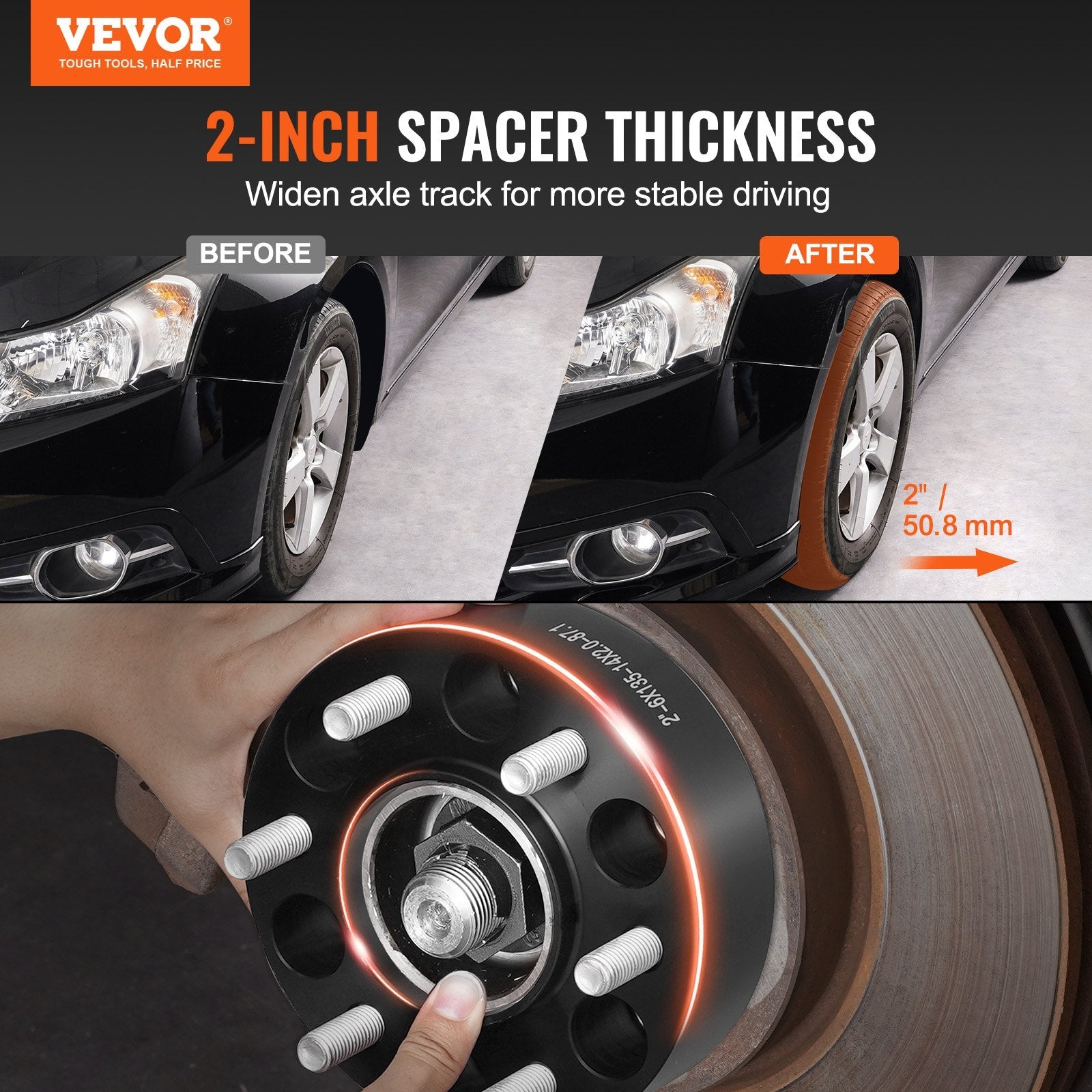 VEVOR 2" 6"x5.3" Wheel Spacers Wheel Adapters 6 Lug Forged Spacer 4 PCS Black 