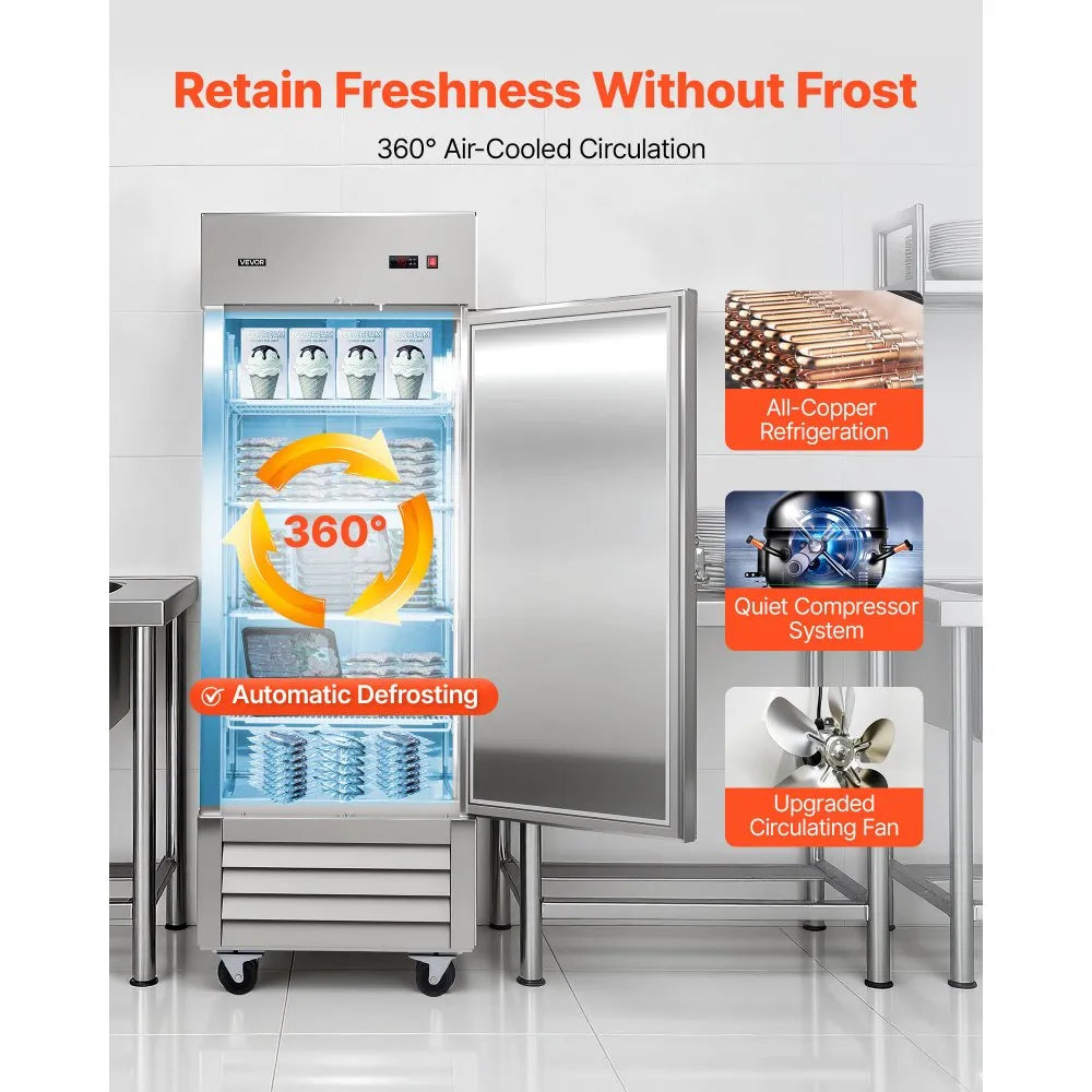 Commercial Reach-In Freezer – 29" W, 22 Cu.Ft Stainless Steel Upright Freezer