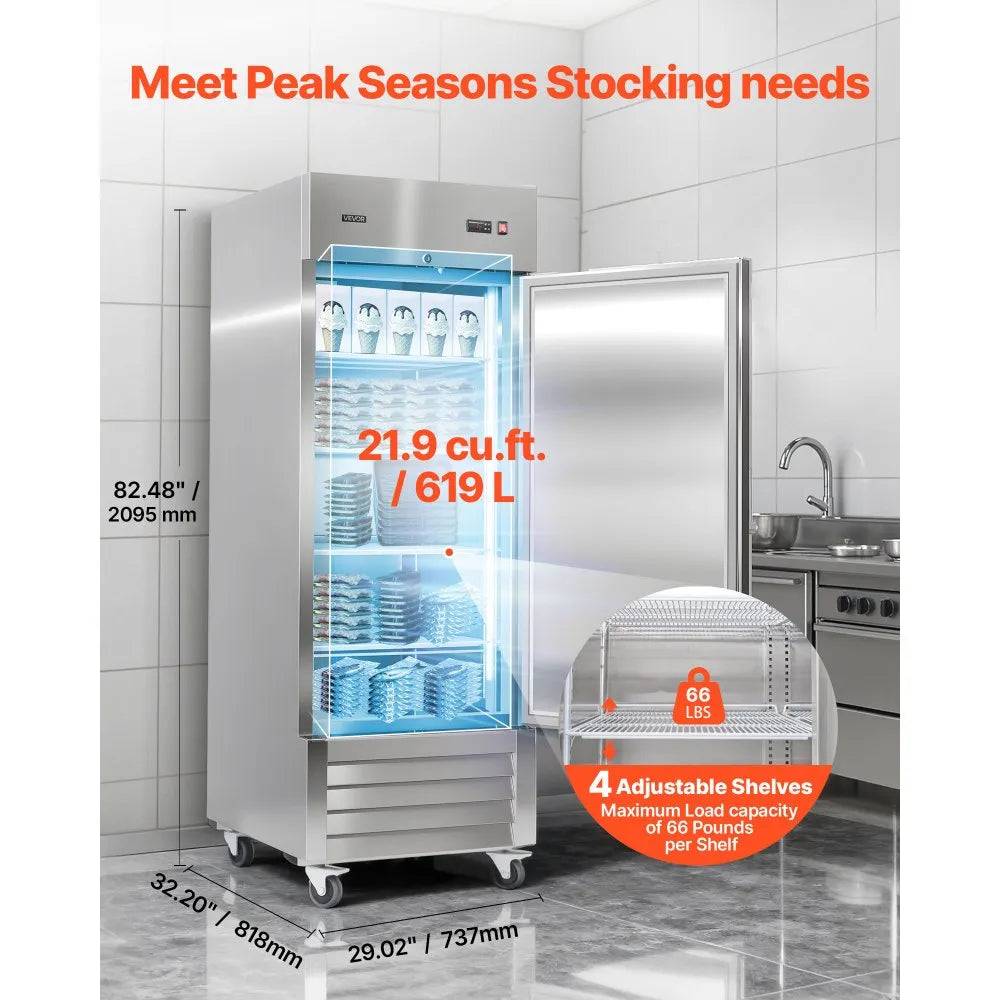 Commercial Reach-In Freezer – 29" W, 22 Cu.Ft Stainless Steel Upright Freezer