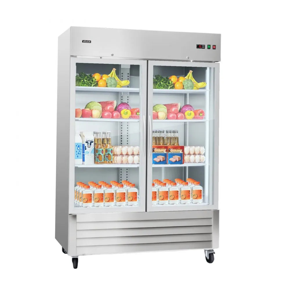Commercial Reach-In Refrigerator 54" Double Glass Door | 44.5 Cu.Ft Stainless Steel Upright Refrigerator | ETL Certified