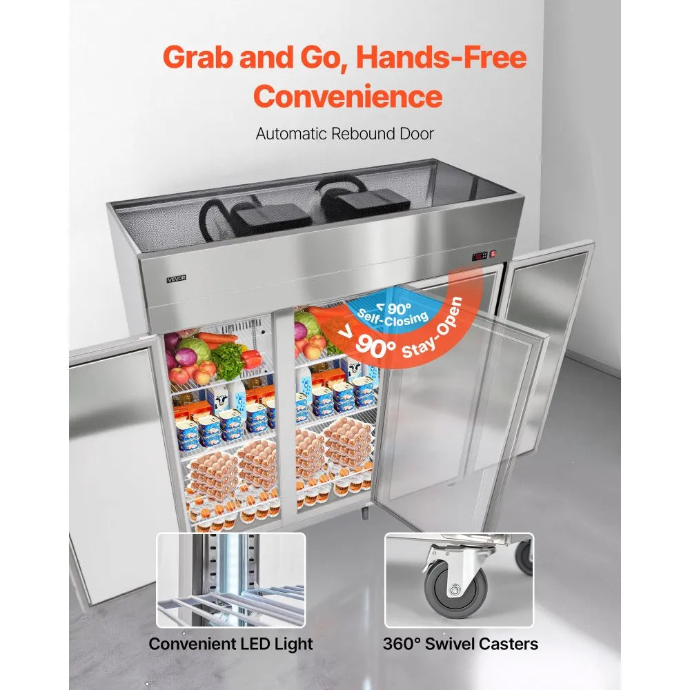 72" Commercial Reach-In Refrigerator – 52 Cu. Ft. Three-Door Stainless Steel Refrigerator with Auto Defrost