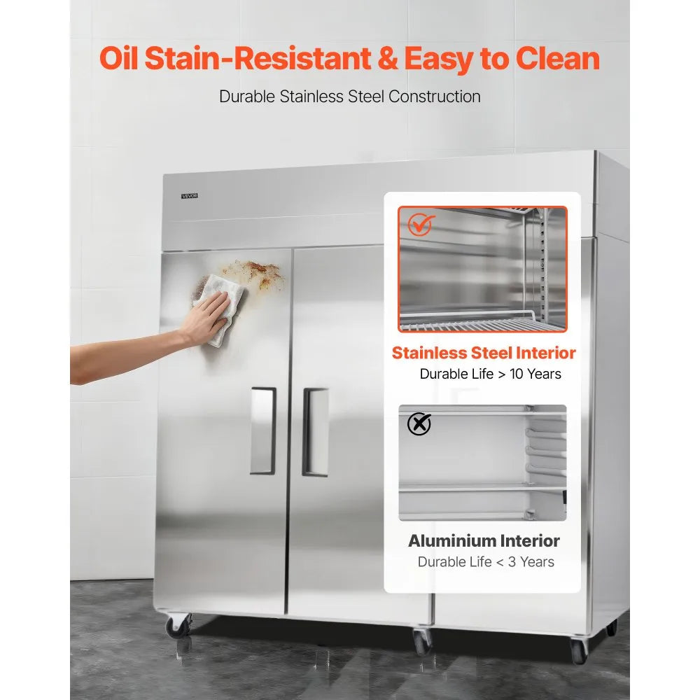 72" Commercial Reach-In Refrigerator – 52 Cu. Ft. Three-Door Stainless Steel Refrigerator with Auto Defrost