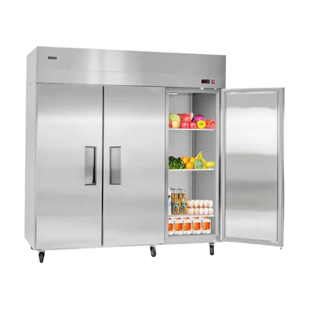 72" Commercial Reach-In Refrigerator – 52 Cu. Ft. Three-Door Stainless Steel Refrigerator with Auto Defrost