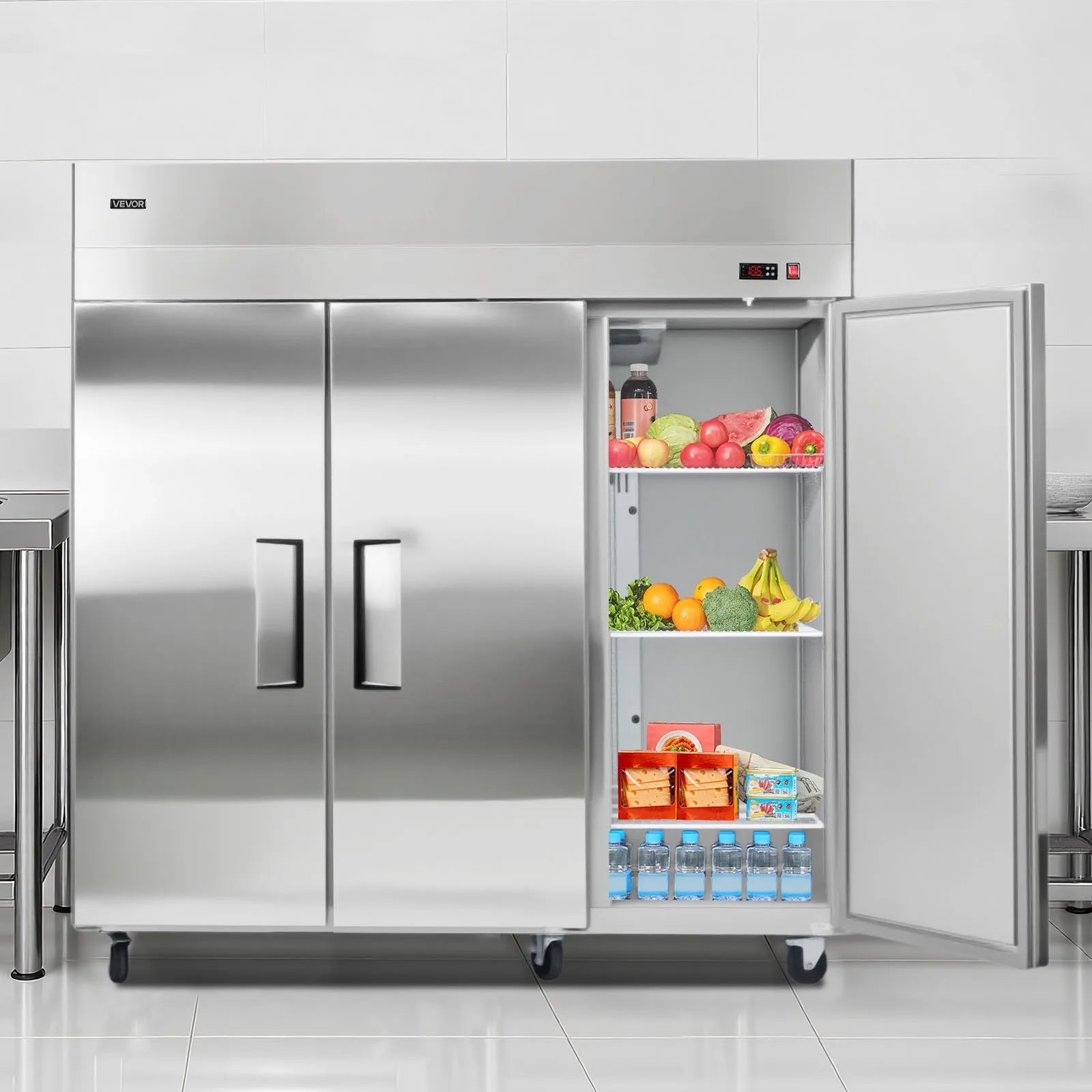 72" Commercial Reach-In Refrigerator – 52 Cu. Ft. Three-Door Stainless Steel Refrigerator with Auto Defrost