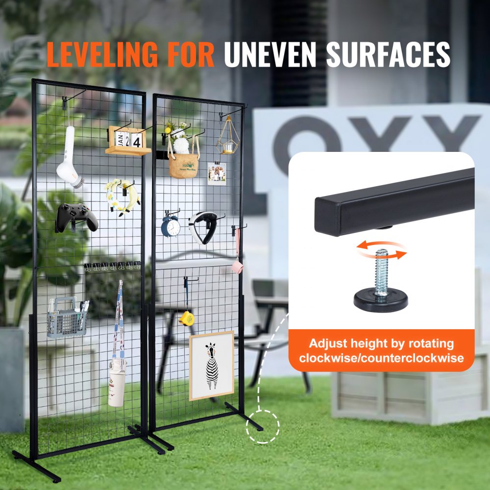 VEVOR 2' x 5.6' Grid Wall Panels Tower, 2 Packs Wire Gridwall Display Racks with T-Base Floorstanding, Double Side Gridwall Panels for Art Craft Shows, Retail Display with Extra Clips and Hooks 