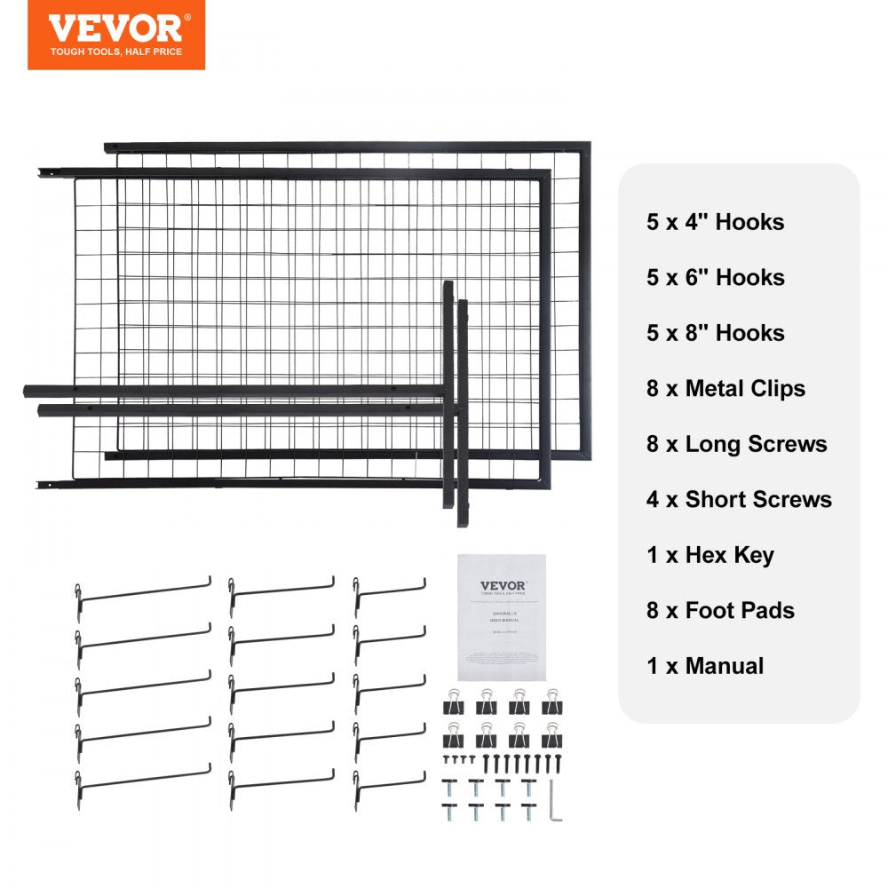VEVOR 2' x 5.6' Grid Wall Panels Tower, 2 Packs Wire Gridwall Display Racks with T-Base Floorstanding, Double Side Gridwall Panels for Art Craft Shows, Retail Display with Extra Clips and Hooks 