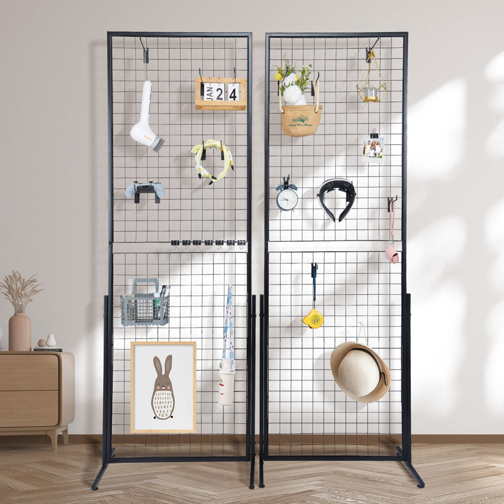 VEVOR 2' x 5.6' Grid Wall Panels Tower, 2 Packs Wire Gridwall Display Racks with T-Base Floorstanding, Double Side Gridwall Panels for Art Craft Shows, Retail Display with Extra Clips and Hooks 