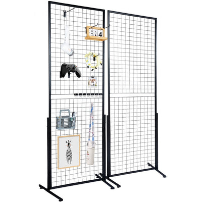 VEVOR 2' x 5.6' Grid Wall Panels Tower, 2 Packs Wire Gridwall Display Racks with T-Base Floorstanding, Double Side Gridwall Panels for Art Craft Shows, Retail Display with Extra Clips and Hooks 