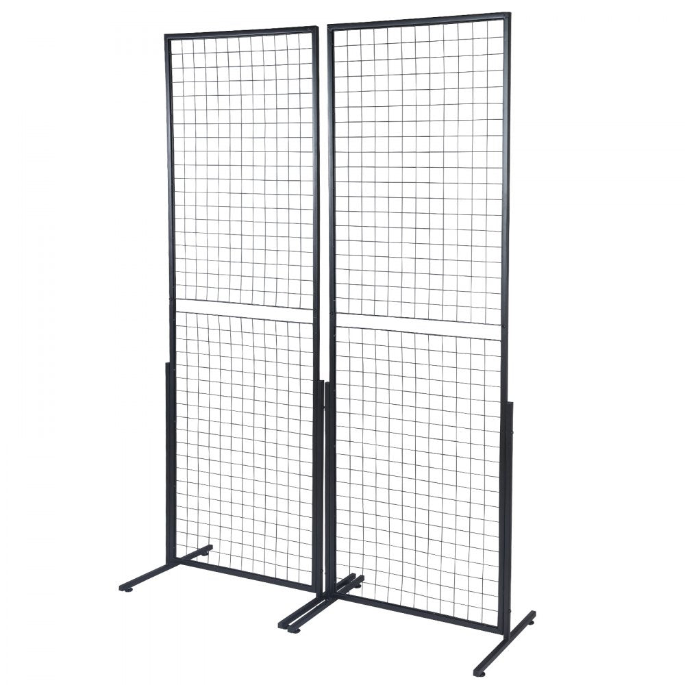 VEVOR 2' x 5.6' Grid Wall Panels Tower, 2 Packs Wire Gridwall Display Racks with T-Base Floorstanding, Double Side Gridwall Panels for Art Craft Shows, Retail Display with Extra Clips and Hooks 