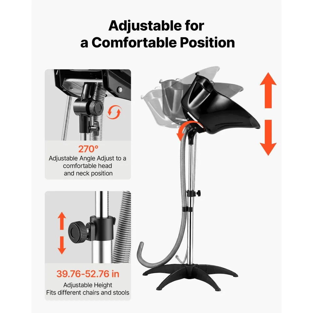 Portable Shampoo Bowl with 270° Rotating Basin, Adjustable Height, Showerhead & Drain Hose – Black