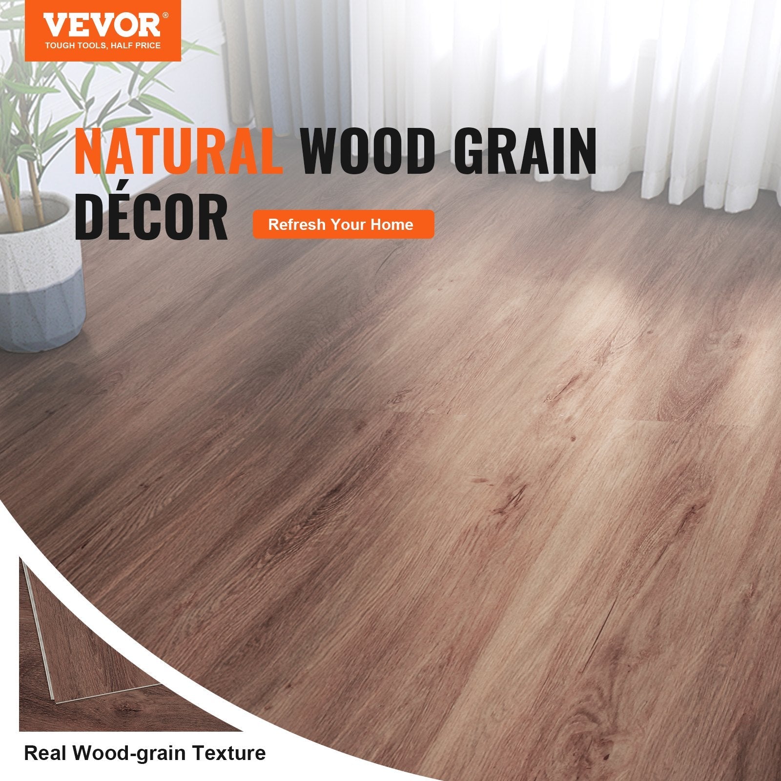 VEVOR Interlocking Vinyl Floor Tiles 10PCS 5.5mm Thick Deep Brown Wood Grain 