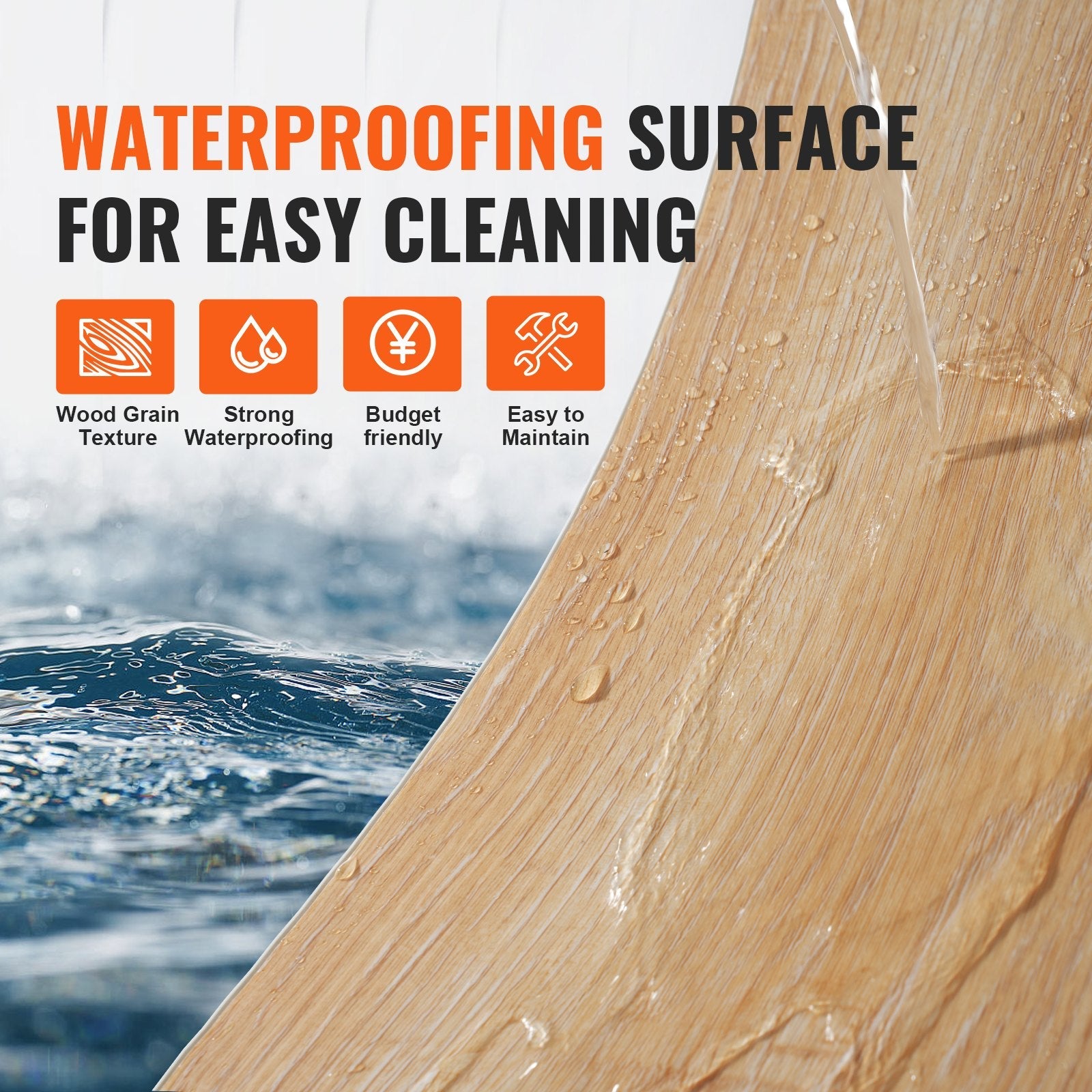 VEVOR Interlocking Vinyl Floor Tiles 48 x 7.3 inch, 10 Tiles 5.5mm Thick Snap Together, Natural Wood Grain DIY Flooring for Kitchen, Dining Room, Bedrooms & Bathrooms, Easy for Home Decor 