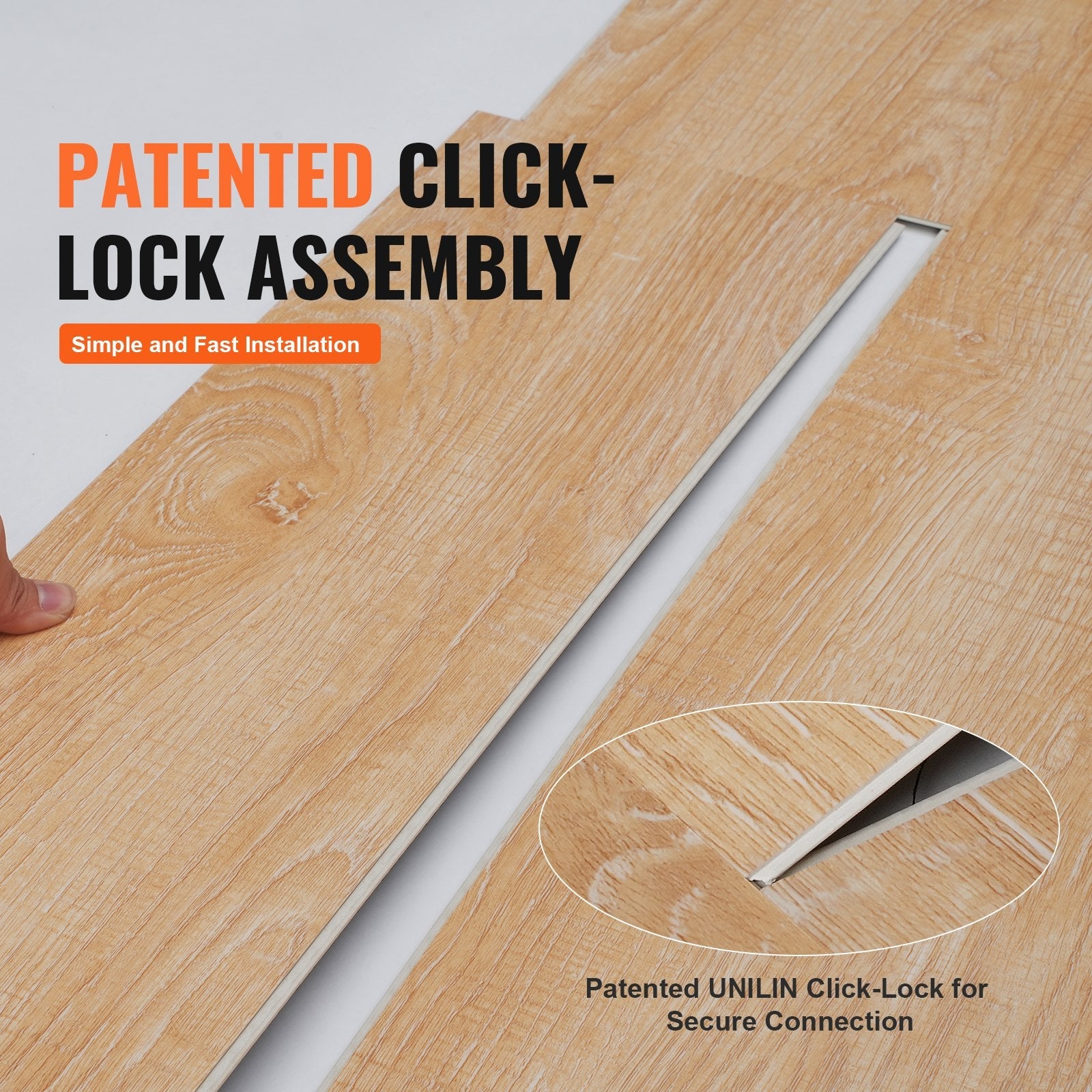 VEVOR Interlocking Vinyl Floor Tiles 48 x 7.3 inch, 10 Tiles 5.5mm Thick Snap Together, Natural Wood Grain DIY Flooring for Kitchen, Dining Room, Bedrooms & Bathrooms, Easy for Home Decor 