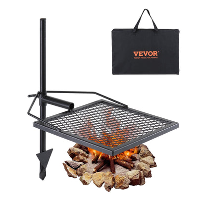 VEVOR Swivel Campfire Grill, Fire Pit Grill Grate over Fire Pits, Heavy Duty Steel Grill Grates, 360° Adjustable Open Fire Outdoor Cooking Equipment, Portable Camp Fire Racks for Camping Outdoor BBQ 