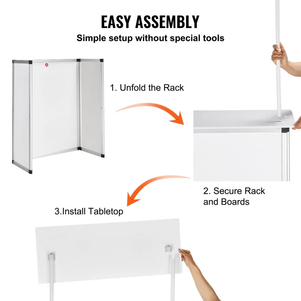 VEVOR Portable Tradeshow Podium Table, 30.91" x 14.96" x 71.46", Display Exhibition Counter Stand Booth Fair with Wall, Foldable Promotion Retail Bar Table Pop Up Podium with Storage Rack/Carrying Bag