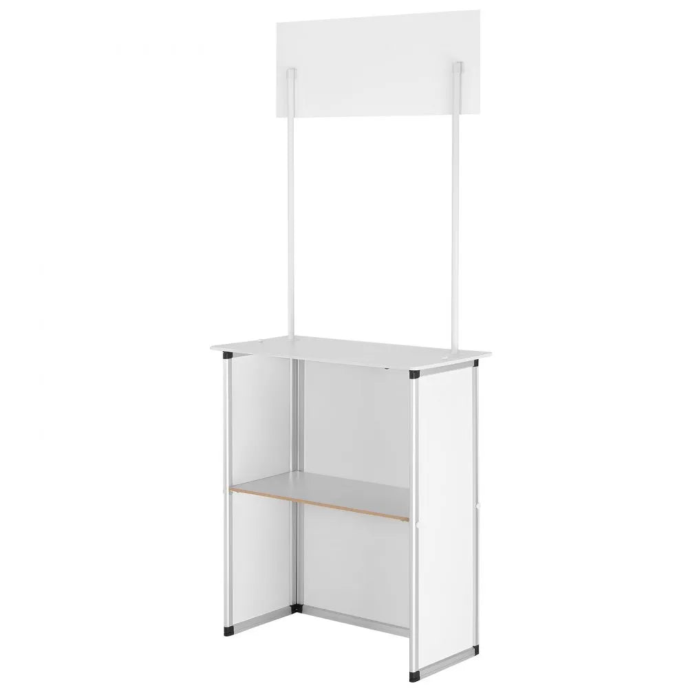 VEVOR Portable Tradeshow Podium Table, 30.91" x 14.96" x 71.46", Display Exhibition Counter Stand Booth Fair with Wall, Foldable Promotion Retail Bar Table Pop Up Podium with Storage Rack/Carrying Bag