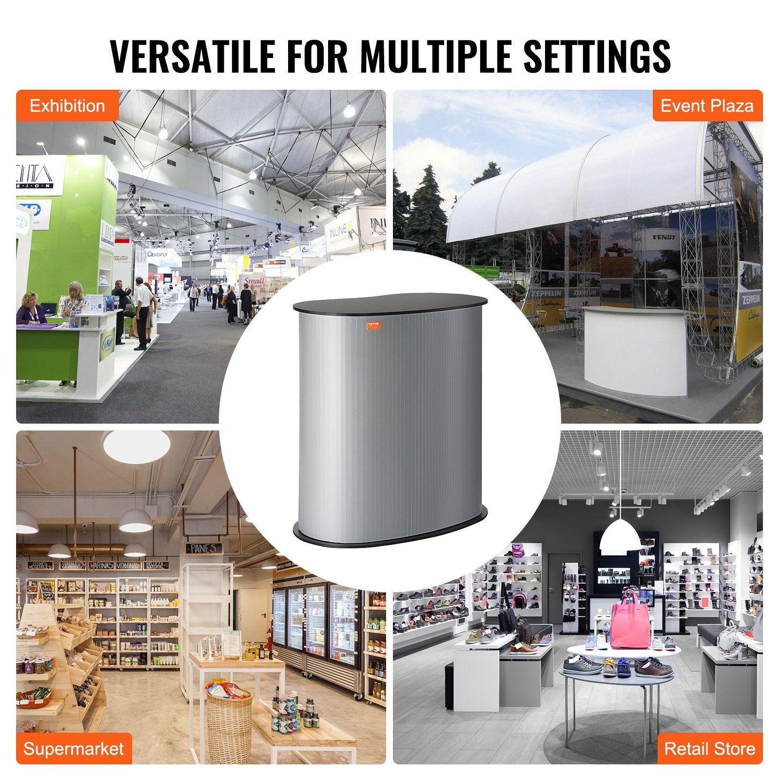 VEVOR Portable Tradeshow Podium Table, 35.43" x 19.29" x 37.01", Display Exhibition Counter Stand Booth Fair with Wall, Foldable Promotion Retail Bar Table Pop Up Podium Counter with Carrying Bag 