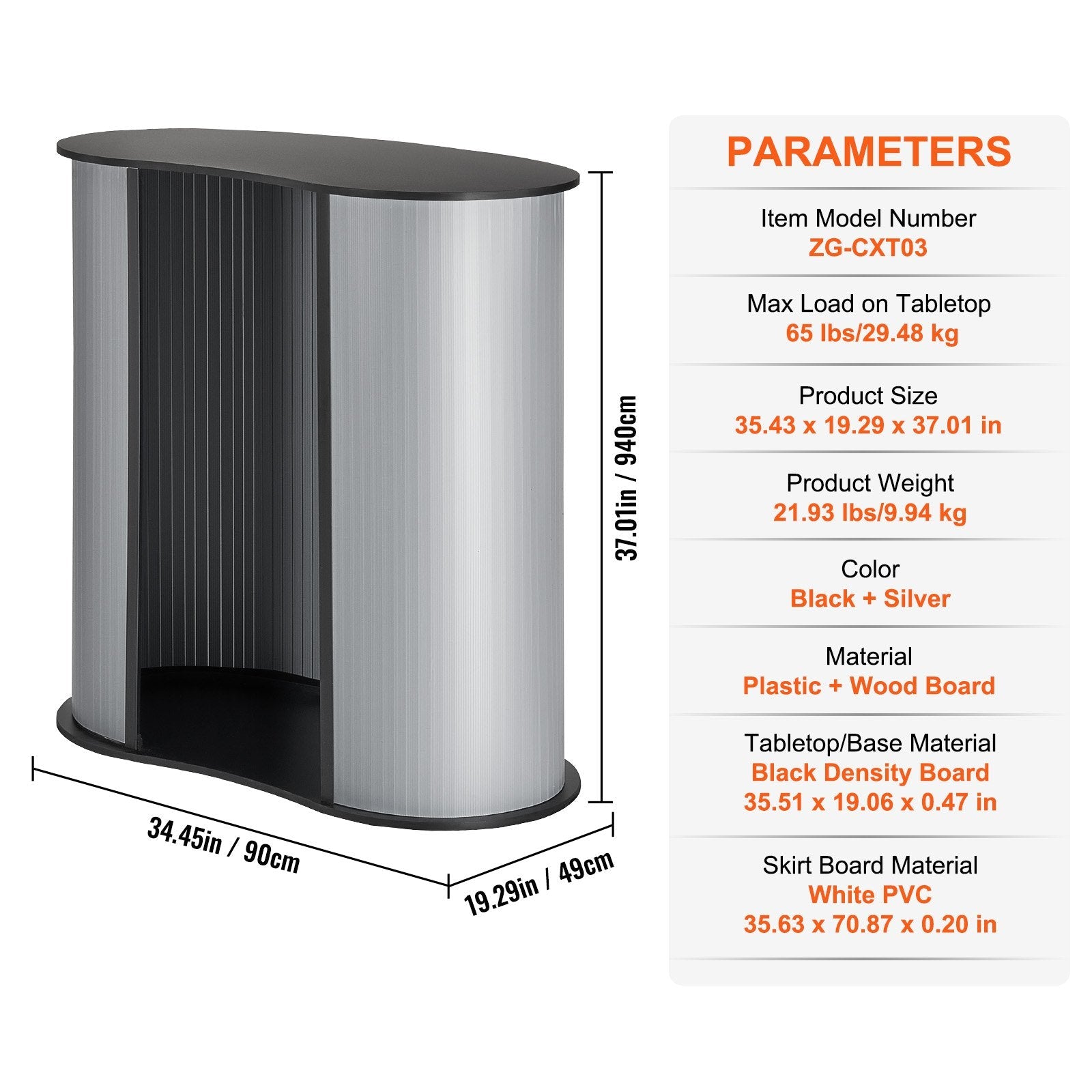 VEVOR Portable Tradeshow Podium Table, 35.43" x 19.29" x 37.01", Display Exhibition Counter Stand Booth Fair with Wall, Foldable Promotion Retail Bar Table Pop Up Podium Counter with Carrying Bag 