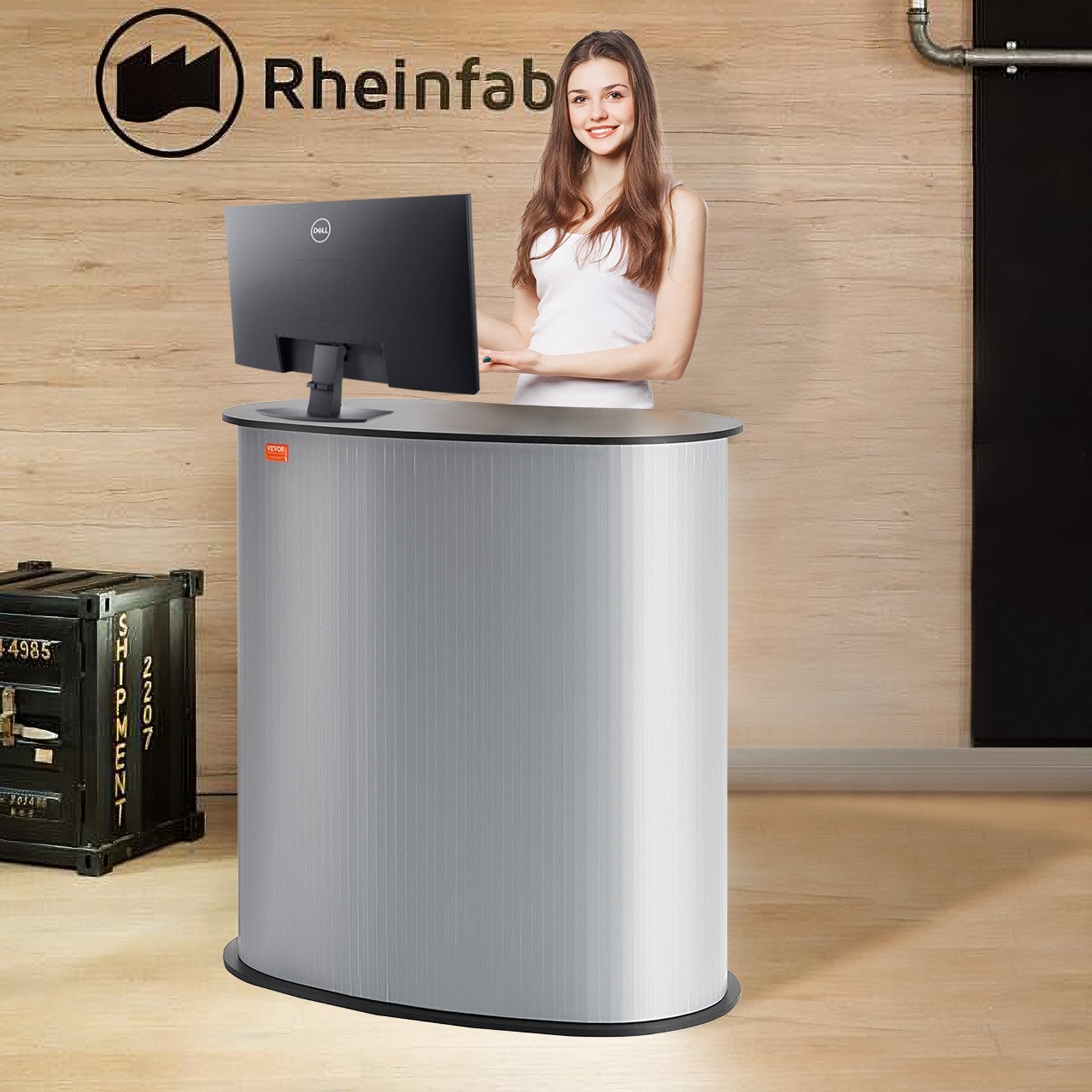 VEVOR Portable Tradeshow Podium Table, 35.43" x 19.29" x 37.01", Display Exhibition Counter Stand Booth Fair with Wall, Foldable Promotion Retail Bar Table Pop Up Podium Counter with Carrying Bag 