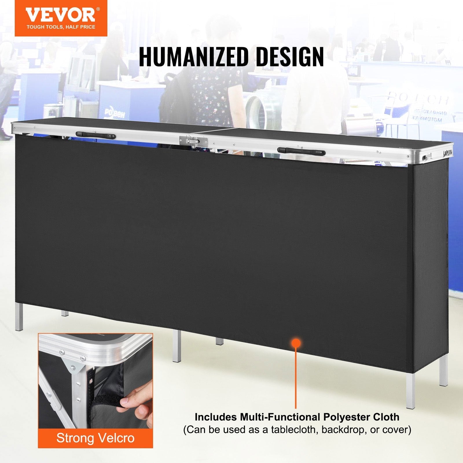 VEVOR Portable Tradeshow Podium Table, 77.95" x 15.16" x 34.65", Display Exhibition Counter Stand Booth Fair with Wall, Foldable Promotion Retail Bar Table Podium with Storage Rack and Carrying Bag 