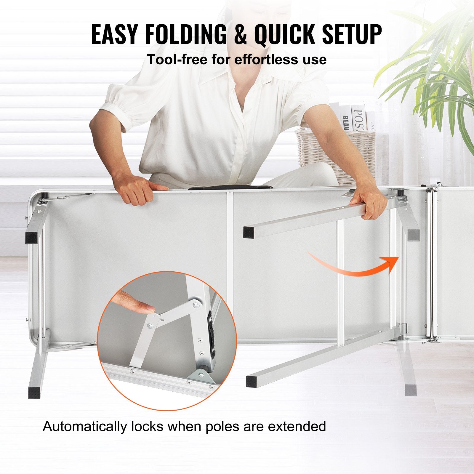 VEVOR Portable Tradeshow Podium Table, 77.95" x 15.16" x 34.65", Display Exhibition Counter Stand Booth Fair with Wall, Foldable Promotion Retail Bar Table Podium with Storage Rack and Carrying Bag 