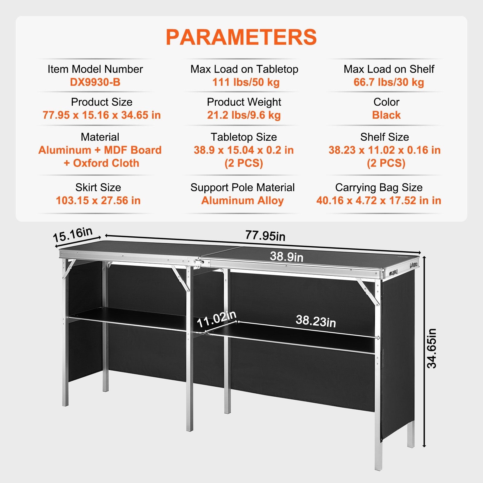VEVOR Portable Tradeshow Podium Table, 77.95" x 15.16" x 34.65", Display Exhibition Counter Stand Booth Fair with Wall, Foldable Promotion Retail Bar Table Podium with Storage Rack and Carrying Bag 