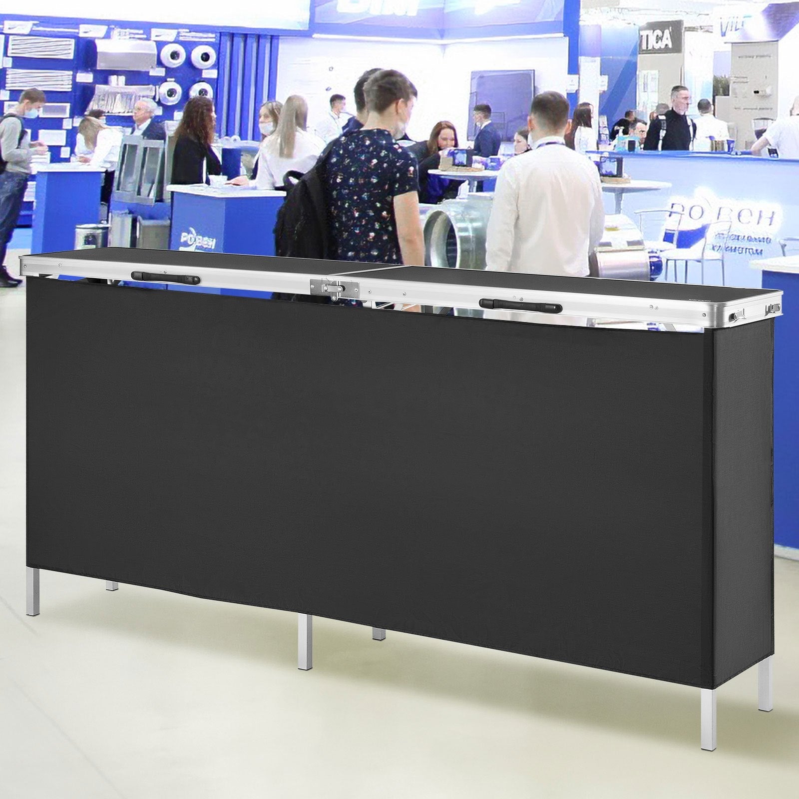 VEVOR Portable Tradeshow Podium Table, 77.95" x 15.16" x 34.65", Display Exhibition Counter Stand Booth Fair with Wall, Foldable Promotion Retail Bar Table Podium with Storage Rack and Carrying Bag 