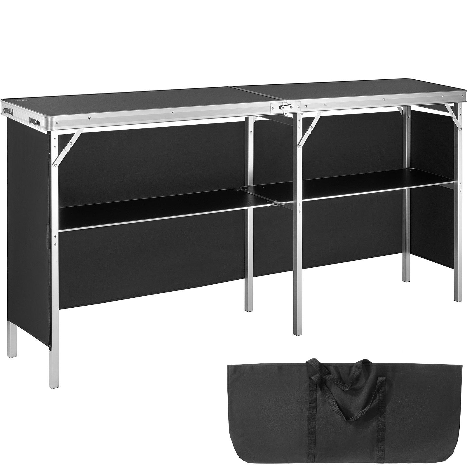VEVOR Portable Tradeshow Podium Table, 77.95" x 15.16" x 34.65", Display Exhibition Counter Stand Booth Fair with Wall, Foldable Promotion Retail Bar Table Podium with Storage Rack and Carrying Bag 