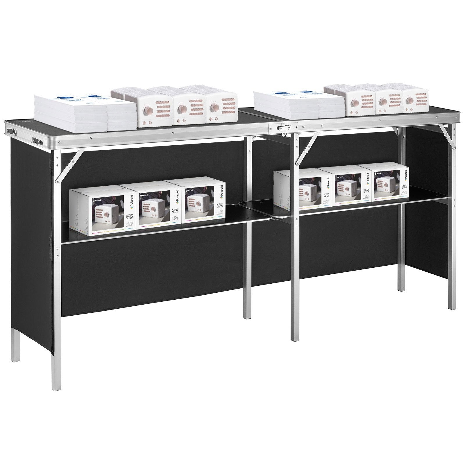 VEVOR Portable Tradeshow Podium Table, 77.95" x 15.16" x 34.65", Display Exhibition Counter Stand Booth Fair with Wall, Foldable Promotion Retail Bar Table Podium with Storage Rack and Carrying Bag 