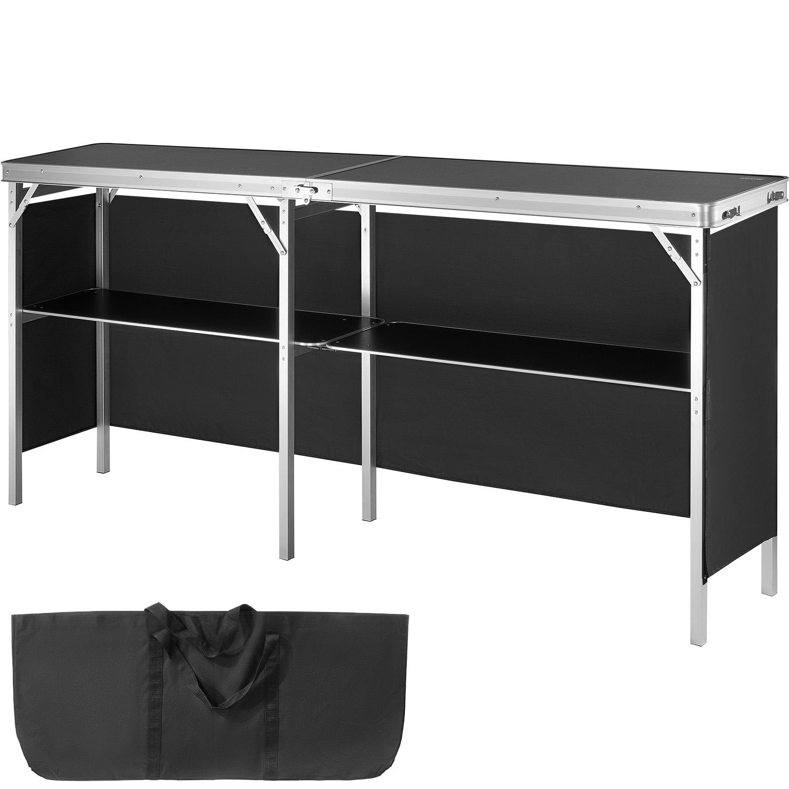 VEVOR Portable Tradeshow Podium Table, 77.95" x 15.16" x 34.65", Display Exhibition Counter Stand Booth Fair with Wall, Foldable Promotion Retail Bar Table Podium with Storage Rack and Carrying Bag 