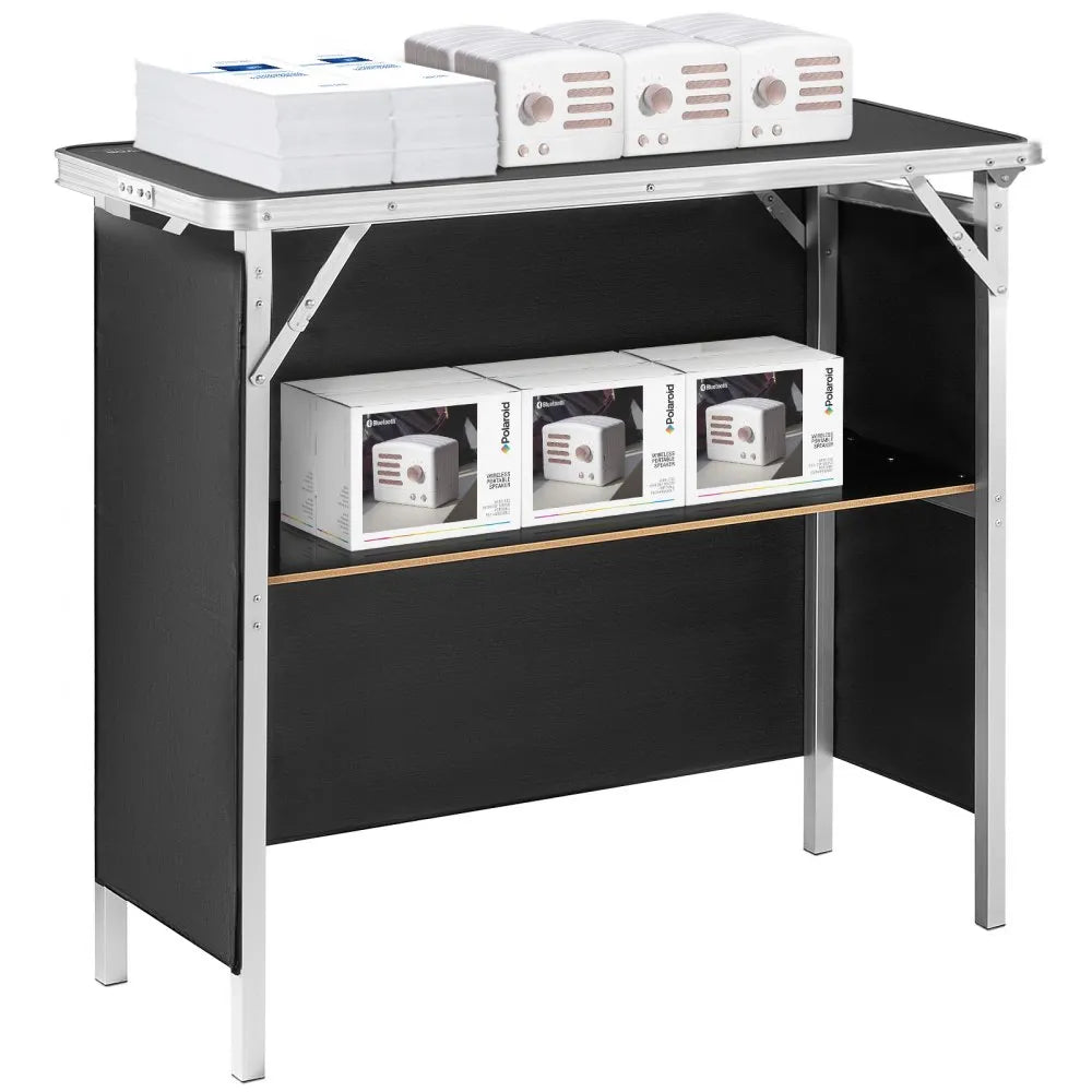 VEVOR Portable Tradeshow Podium Table, 38.39" x 15.16" x 34.25", Display Exhibition Counter Stand Booth Fair with Wall, Foldable Promotion Retail Bar Table Podium with Storage Rack and Carrying Bag