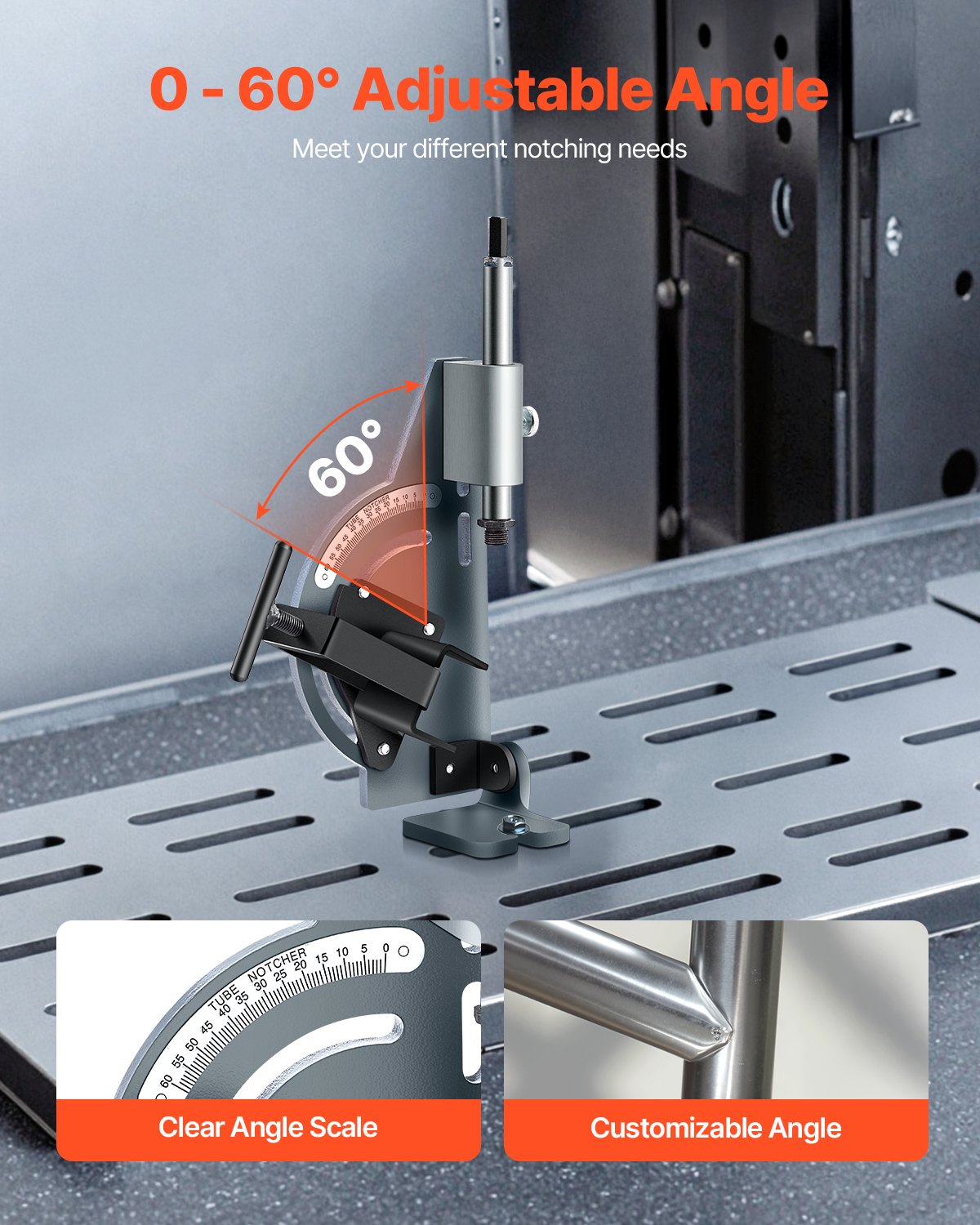VEVOR Pipe Tubing Notcher for 1/2 to 2-inch Pipes with 0 - 60° Adjustable Angle 