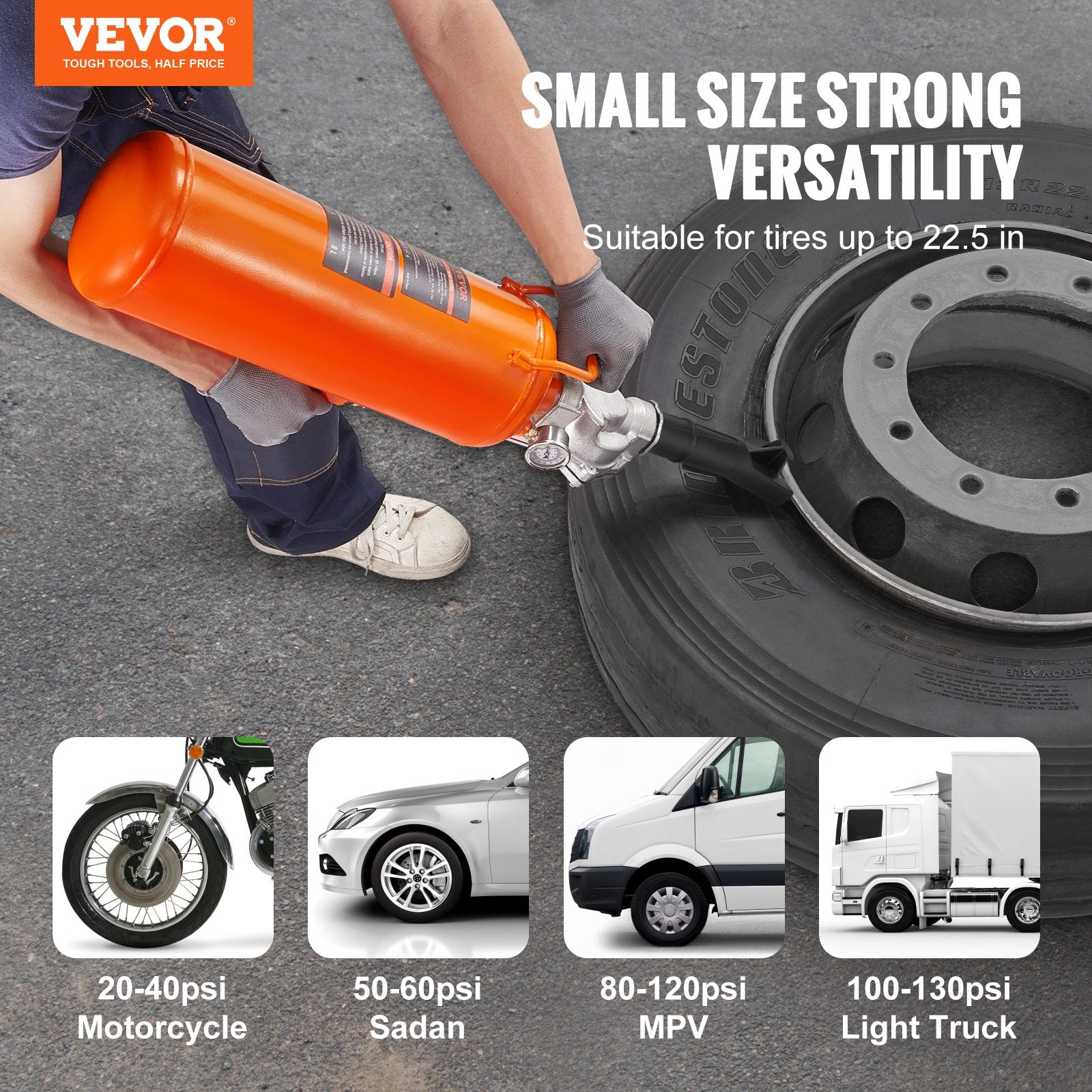 VEVOR Tire Bead Setter, 8L Capacity, 120 PSI Air Bead Blaster, Handheld & Portable Inflation Device, 85-116 PSI for Trucks, Tractors, ATVs & Cars 