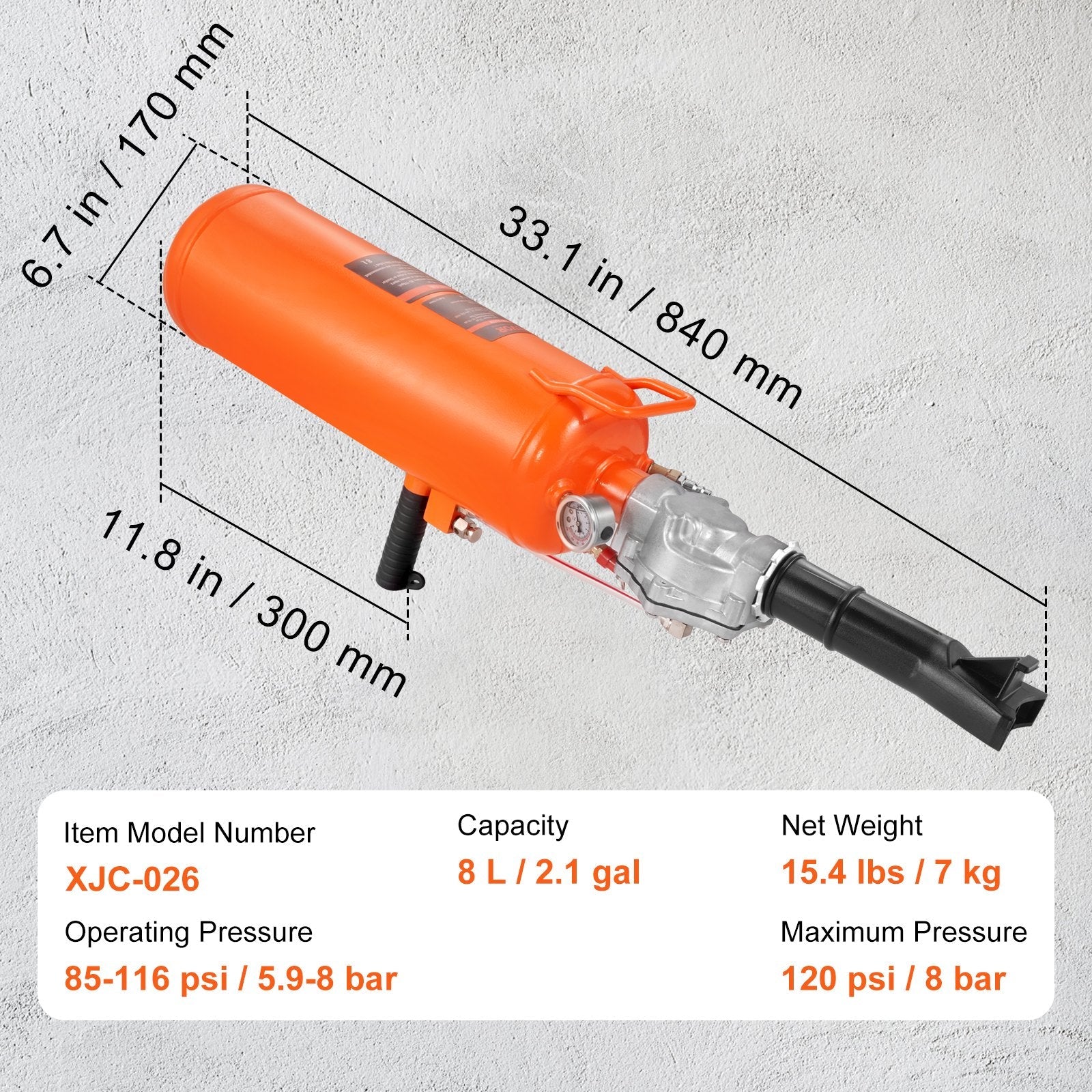 VEVOR Tire Bead Setter, 8L Capacity, 120 PSI Air Bead Blaster, Handheld & Portable Inflation Device, 85-116 PSI for Trucks, Tractors, ATVs & Cars 