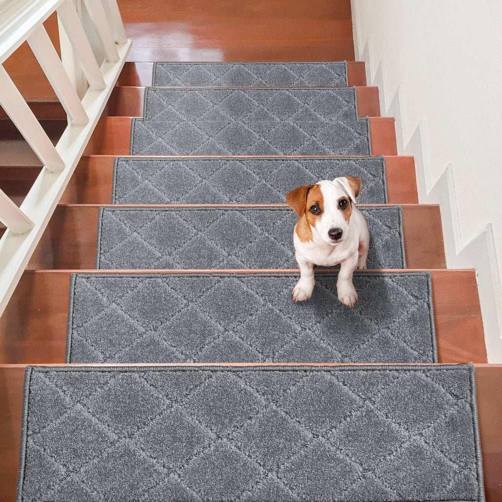 VEVOR Stair Treads, Stairs Carpet Non Slip 9" x 28", Indoor Stair Runner for Wooden Steps, Anti Slip Carpet Soft Edging Stair Rugs Mats for Kids Elders and Dogs, 15 pcs, Gray 