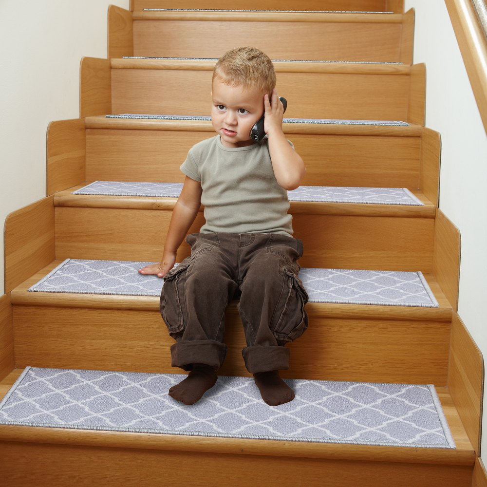 VEVOR Stair Treads, Stairs Carpet Non Slip 9" x 28", Indoor Stair Runner for Wooden Steps, Anti Slip Carpet Soft Edging Stair Rugs Mats for Kids Elders and Dogs, 15 pcs, Light Gray 