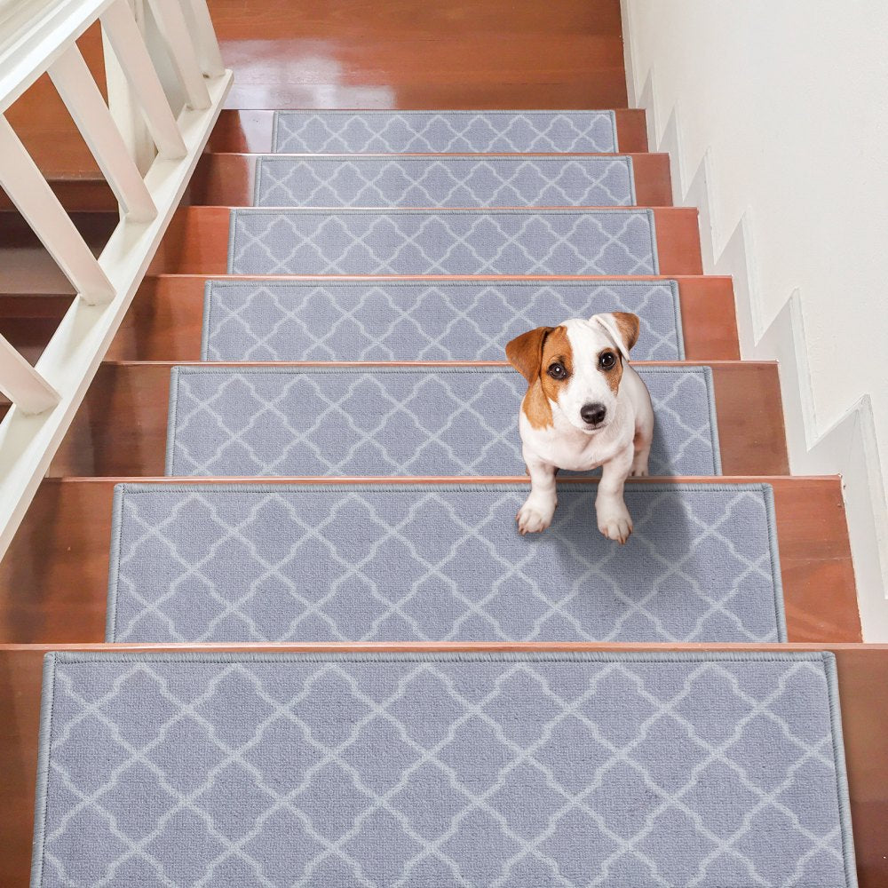 VEVOR Stair Treads, Stairs Carpet Non Slip 9" x 28", Indoor Stair Runner for Wooden Steps, Anti Slip Carpet Soft Edging Stair Rugs Mats for Kids Elders and Dogs, 15 pcs, Light Gray 