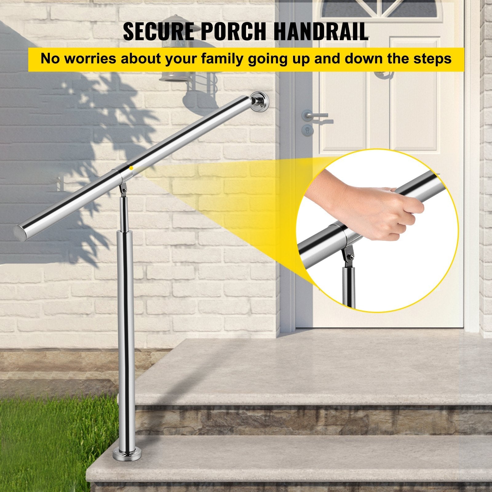 Outdoor Stair Railing Step Handrail 304 Stainless Steel 31.5x35.4" Screw Kit 