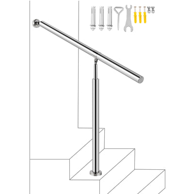 Outdoor Stair Railing Step Handrail 304 Stainless Steel 31.5x35.4" Screw Kit 