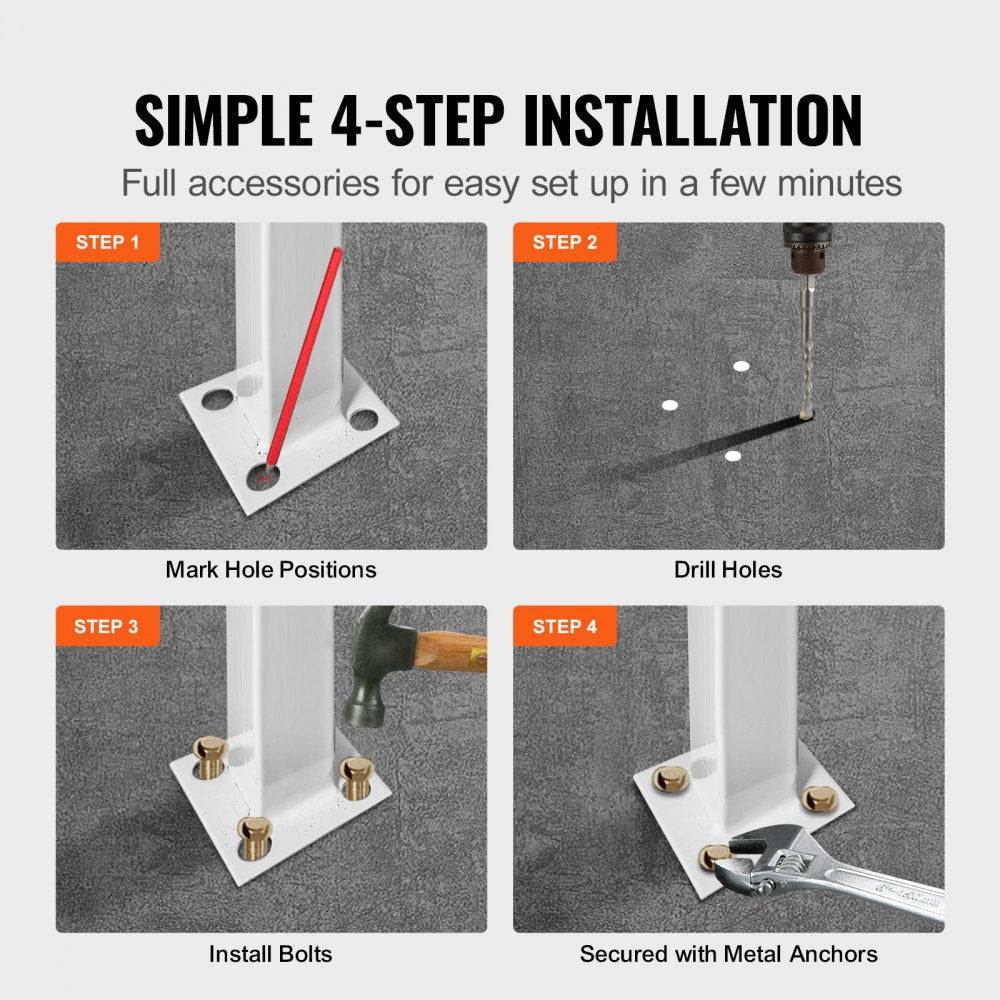 VEVOR Wrought Iron Handrail Fits 1 or 2 Steps Handrail Picket #1 Outdoor Stair Rail with Installation Kit for Outdoor Steps Hand Rails Matte White 